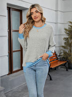 Contrast Trim Round Neck Long Sleeve T-Shirt