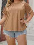 Plus Size Lace Round Neck Short Sleeve T-Shirt