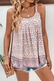 Floral Pleated Detail Scoop Neck Tank - felvior