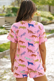 Animal Round Neck Top and Shorts Lounge Set - felvior