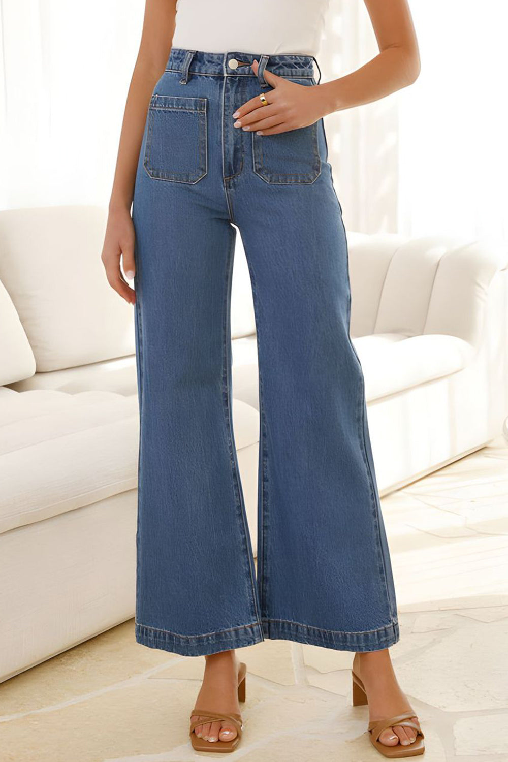 Bootcut-Jeans mit hoher Taille und Taschen Zweitbild