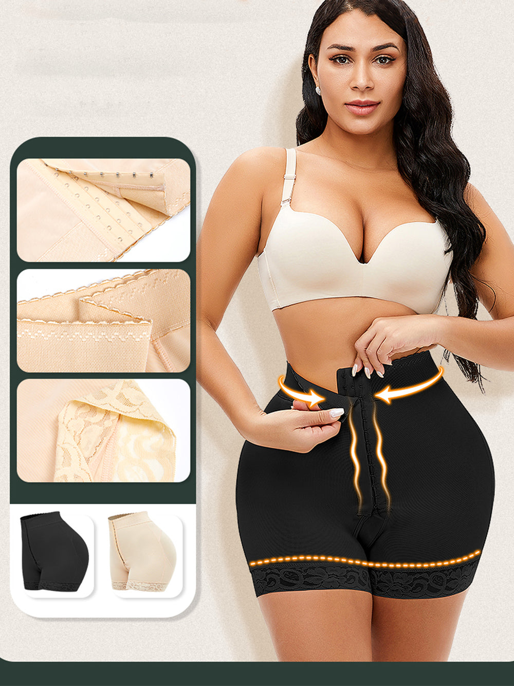 Full Size Lace Detail Hook-and-Eye Shaping Shorts - felvior