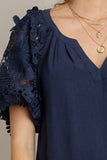 Umgee Full Size French Terry Boxy Cut Top with 3D Floral Sleeve Plus Size