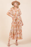 Mittoshop Floral Tie Waist Flutter Sleeve Tiered Dress - felvior