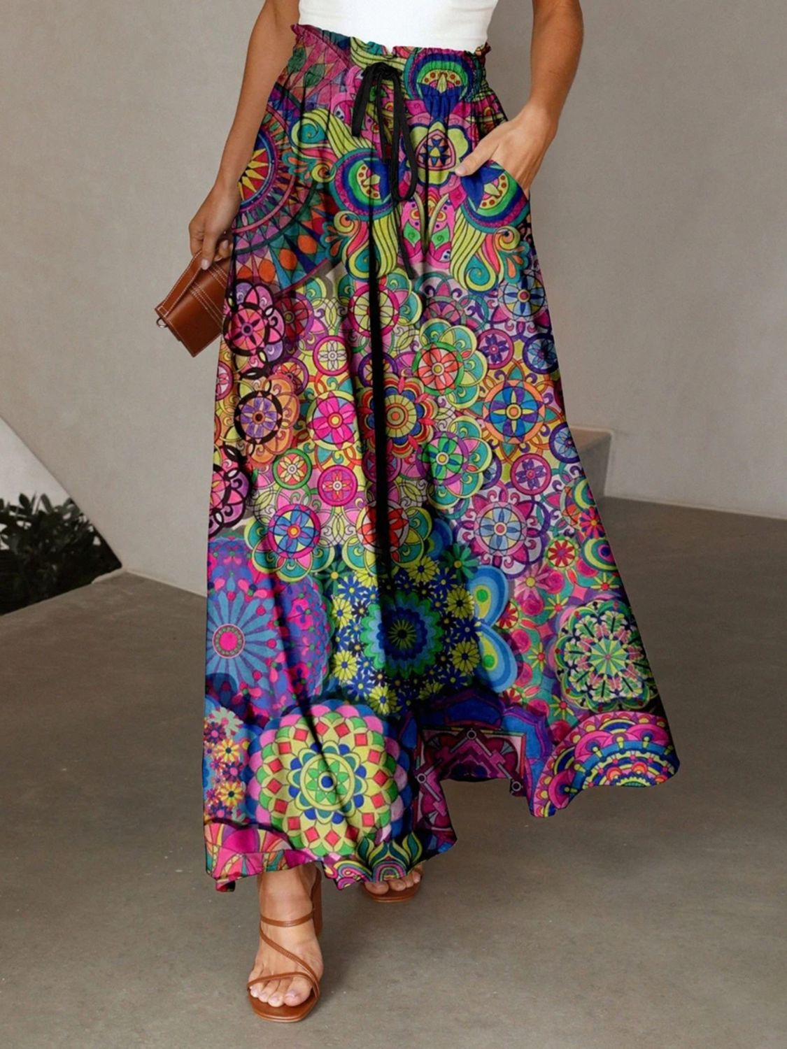 Printed Maxi Skirt with Pockets - felvior