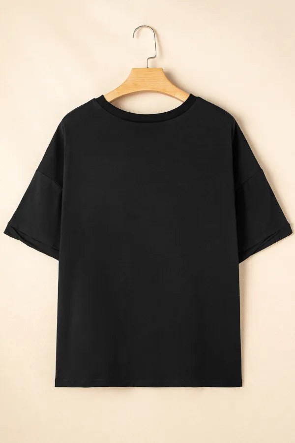 Sequined America Star Round Neck T Shirt