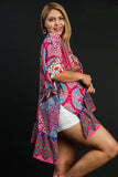 Umgee Full Size Mixed Print Ruffle Hem Open Front Cover Up Plus Size - felvior