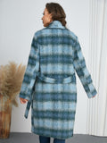 Plaid Tie Waist Long Sleeve Coat - felvior