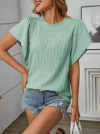 Textured Round Neck Short Sleeve Top