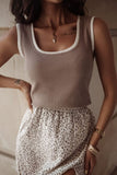 Contrast Edge Scoop Neck Wide Strap Knit Tank - felvior