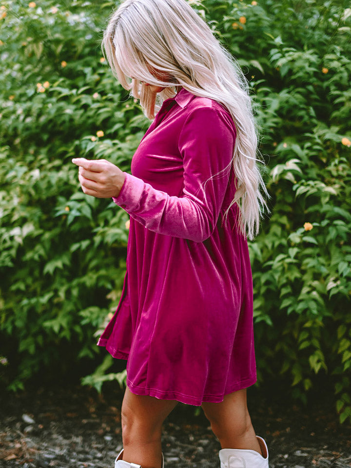Collared Neck Buttoned Mini Dress - felvior