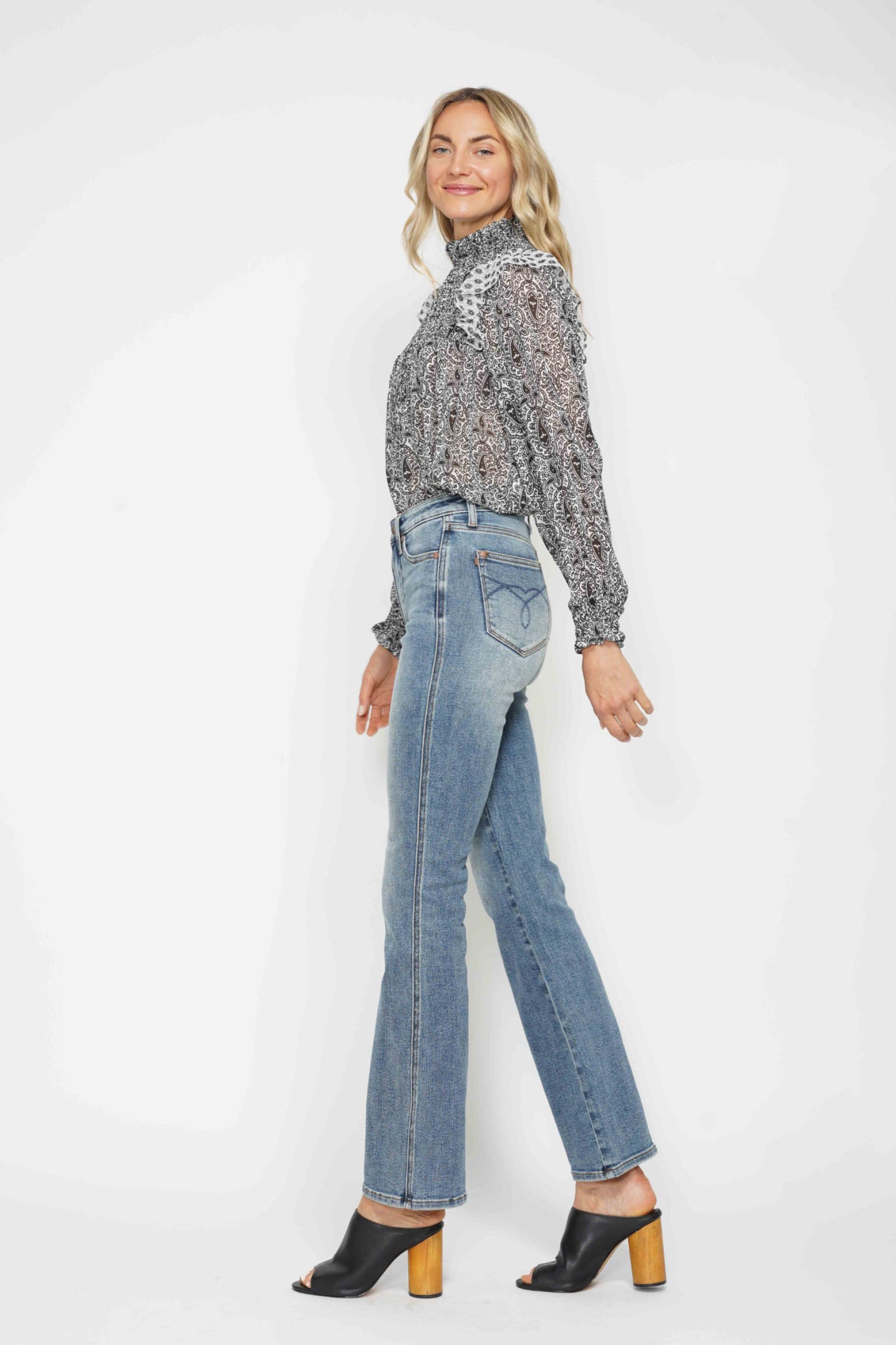 Judy Blue Full Size Tummy Control Back Embroidered Pocketed Bootcut Jeans Plus Size - felvior