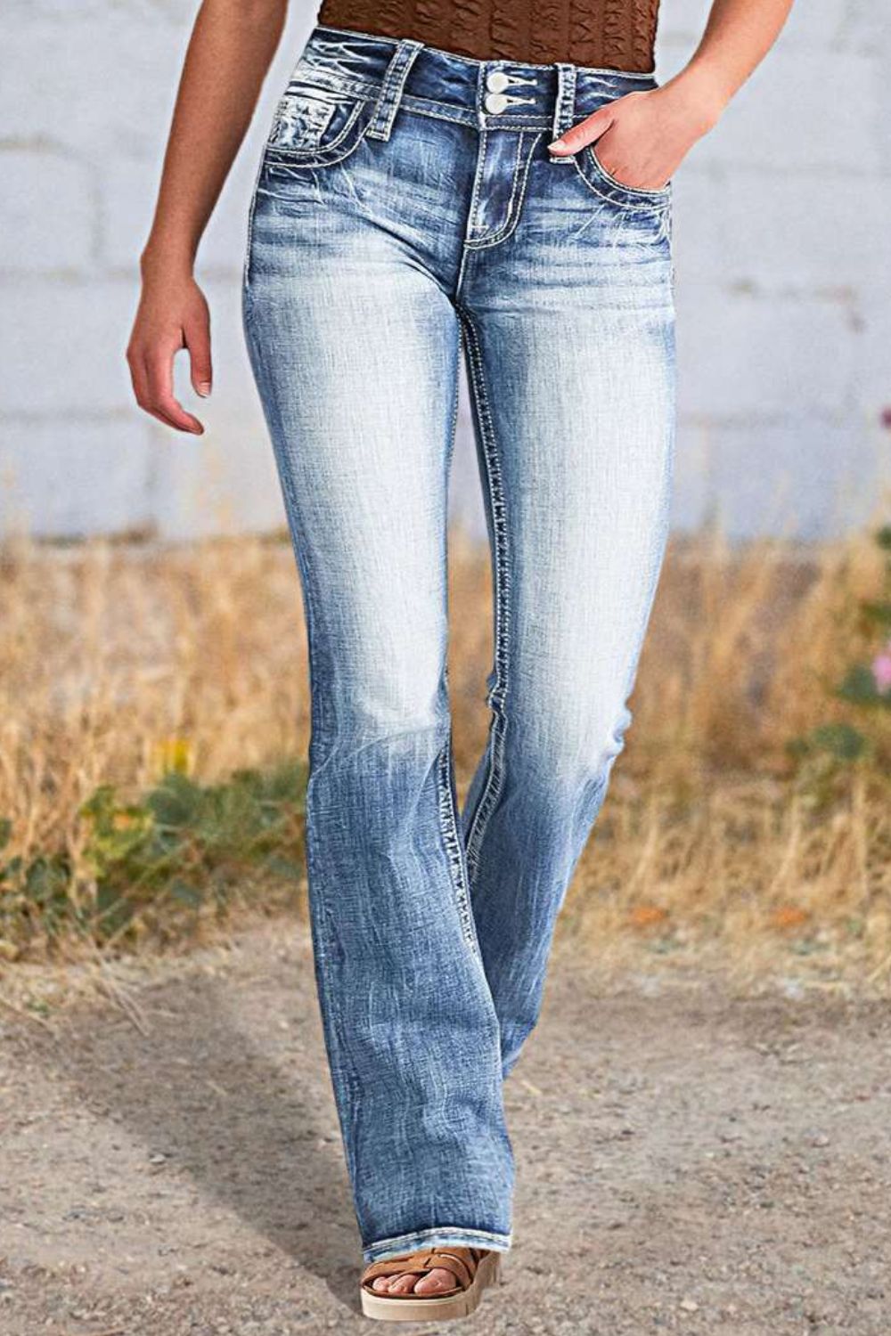 Star Embroidered Bootcut Jeans - felvior
