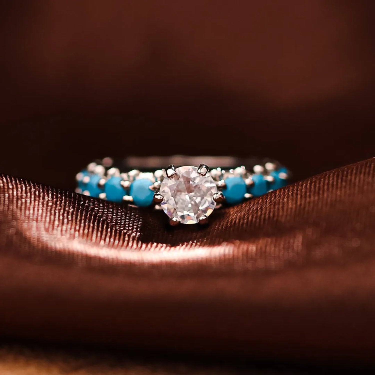 Inlaid Artificial Turquoise Zircon 925 Sterling Silver Ring - felvior