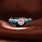 Inlaid Artificial Turquoise Zircon 925 Sterling Silver Ring - felvior