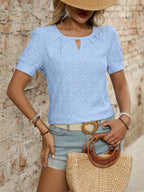 Eyelet Round Neck Short Sleeve Top