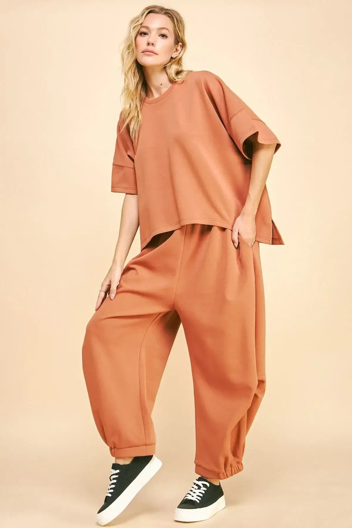 Davi & Dani Flowy Top and Elastic Waist Band Pants Set