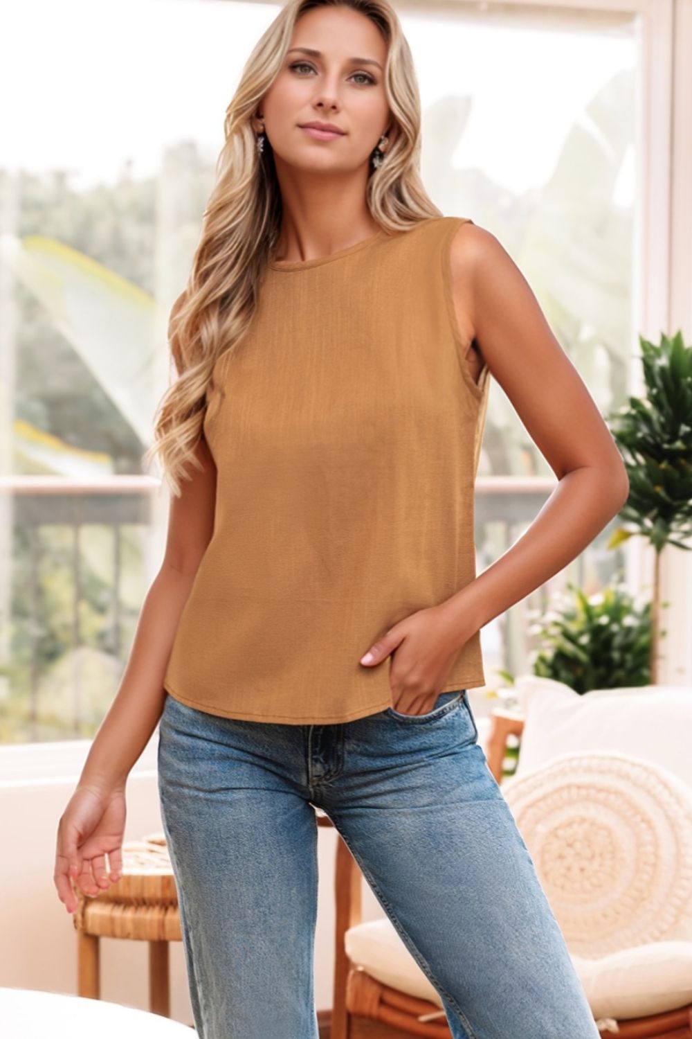 Bow Back Round Neck Tank