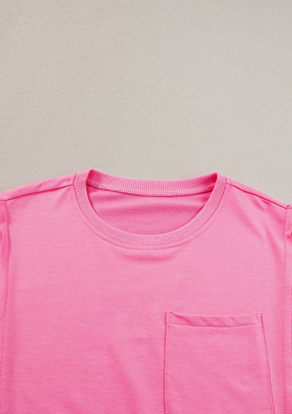 Exposed Seam Side Slit Round Neck Top - felvior