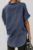 Pocketed Button Up Short Sleeve Denim Shirt - felvior