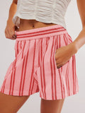 Striped Elastic Waist Shorts - felvior
