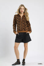 Umgee Leopard Print Quarter-Zip Sweatshirt