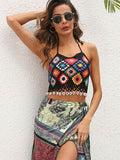 Geometric Halter Neck Swim Top - felvior