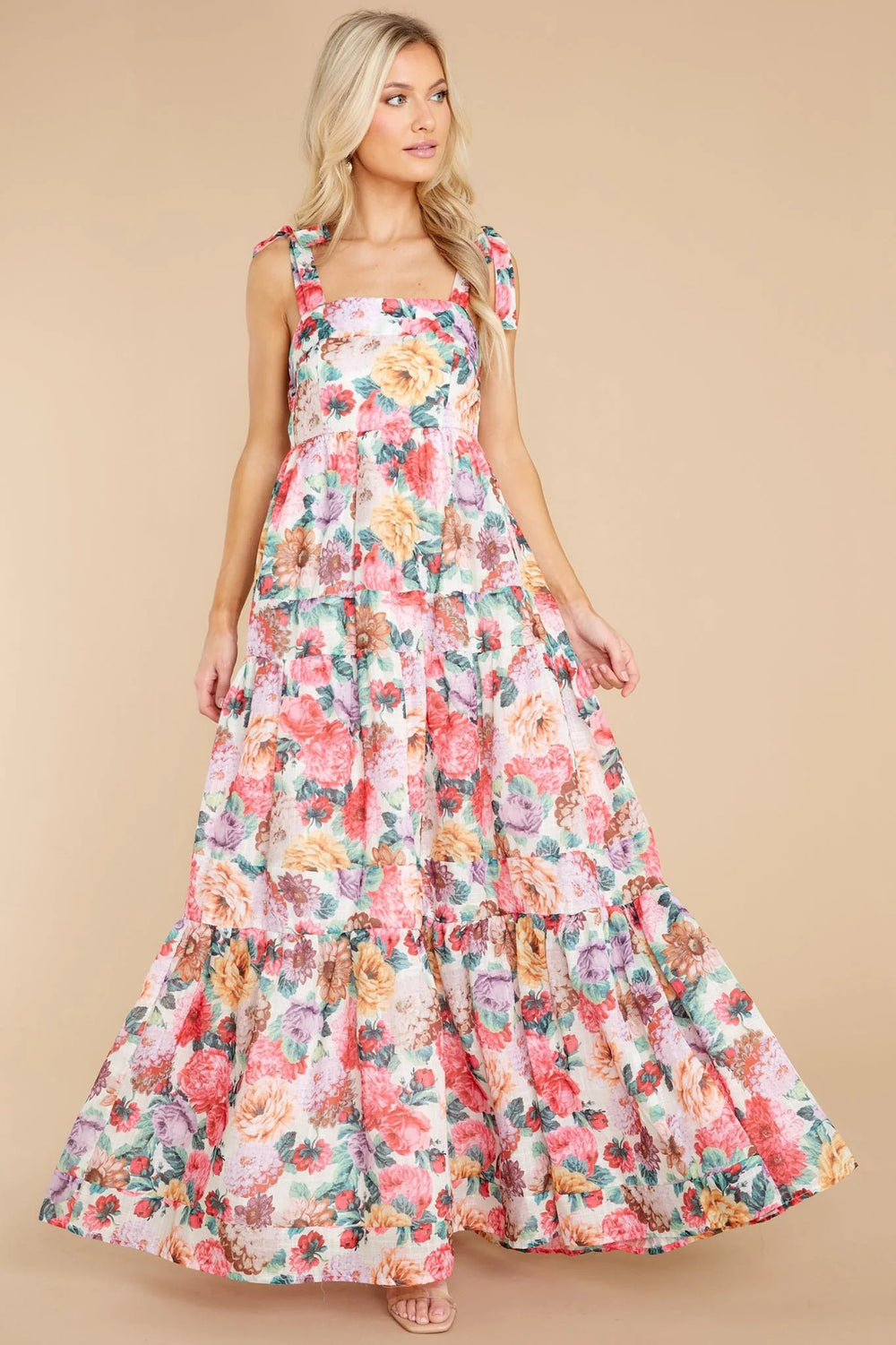 Floral Square Neck Wide Strap Maxi Dress