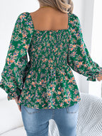Floral Square Neck Flounce Sleeve Blouse