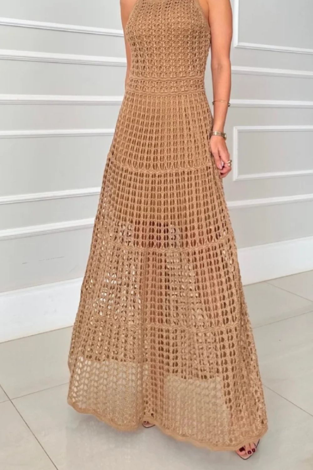 Hollowed-Out Sleeveless Maxi Dress