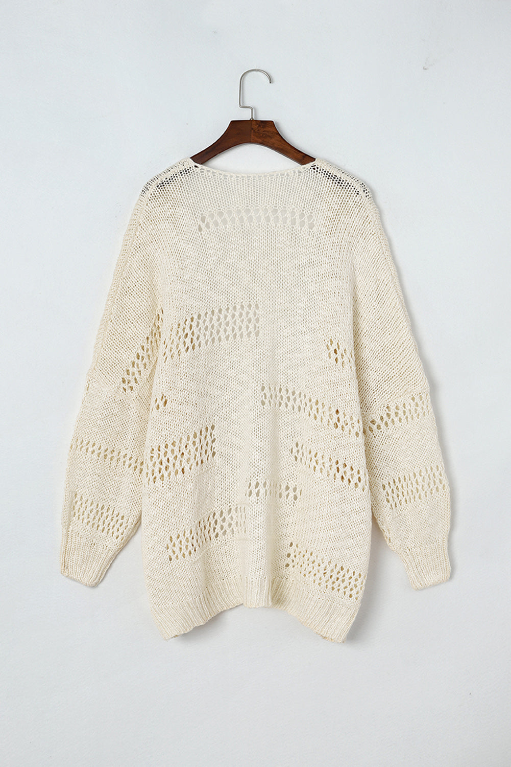 Openwork Open Front Long Sleeve Cardigan - felvior