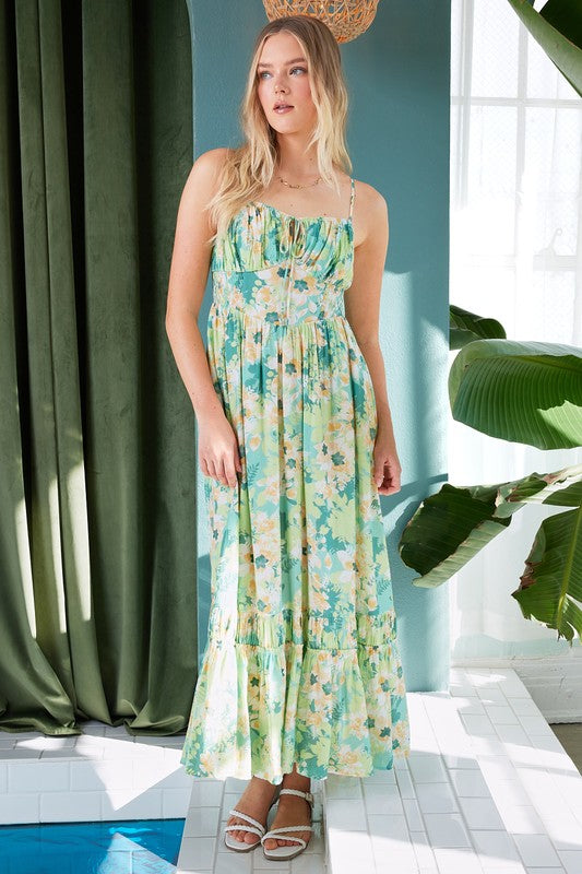 Mittoshop Floral Smocked Back Ruffled Hem Maxi Cami Dress - felvior