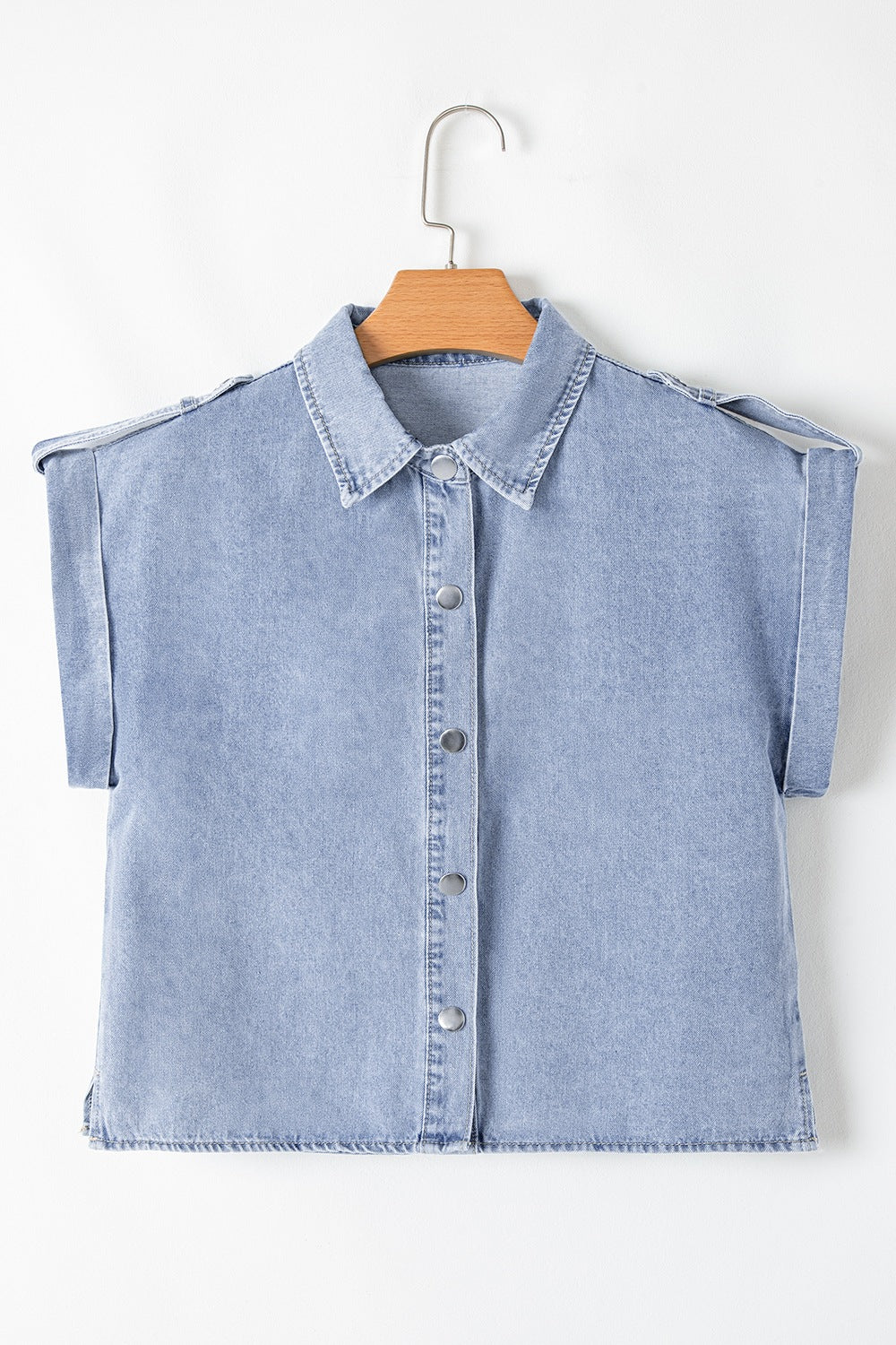 Snap Down Cap Sleeve Denim Top - felvior