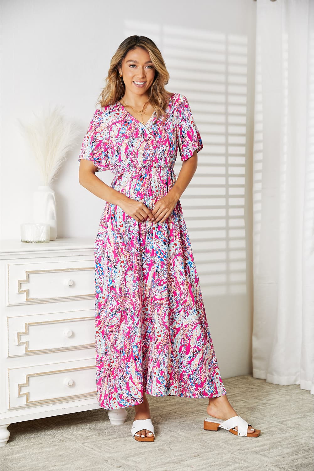 Double Take Multicolored V-Neck Maxi Dress - felvior