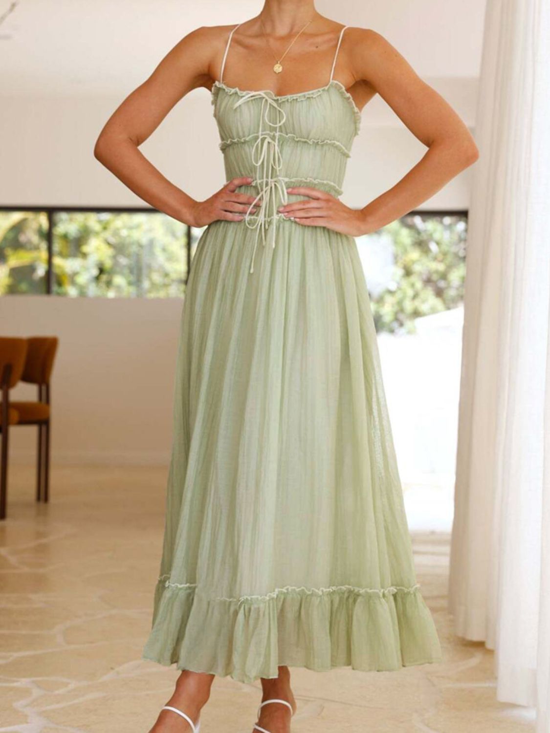 Devine Frill Ruffled Hem Midi Cami Dress - felvior