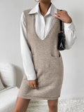 V-Neck Sleeveless Sweater Dress with Pockets - felvior