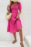 Perfee Square Neck Puff Sleeve Cutout Dress - felvior