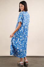 VERY J Plus Size Oversized Printed Shirt Midi Dress