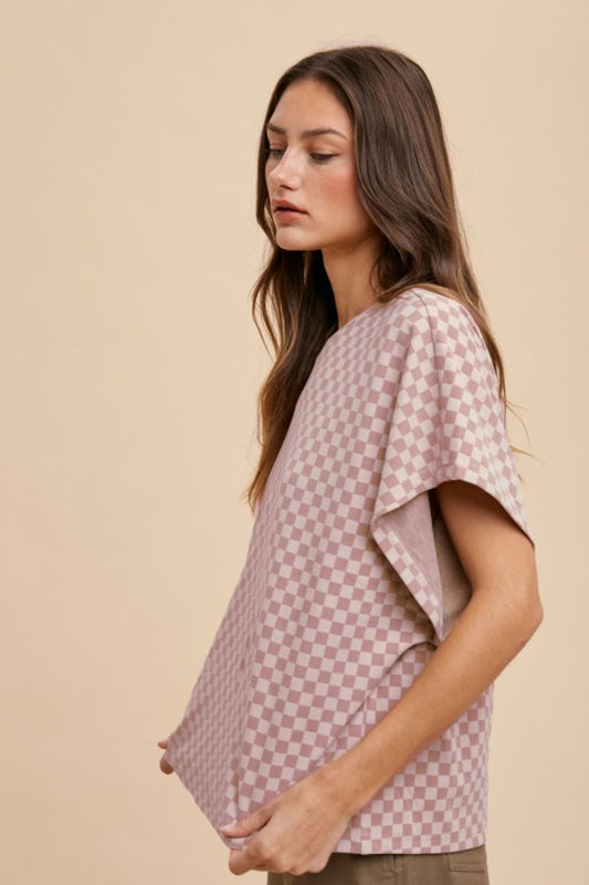 Annie Wear Checkered Round Neck Short Sleeve T-Shirt - felvior
