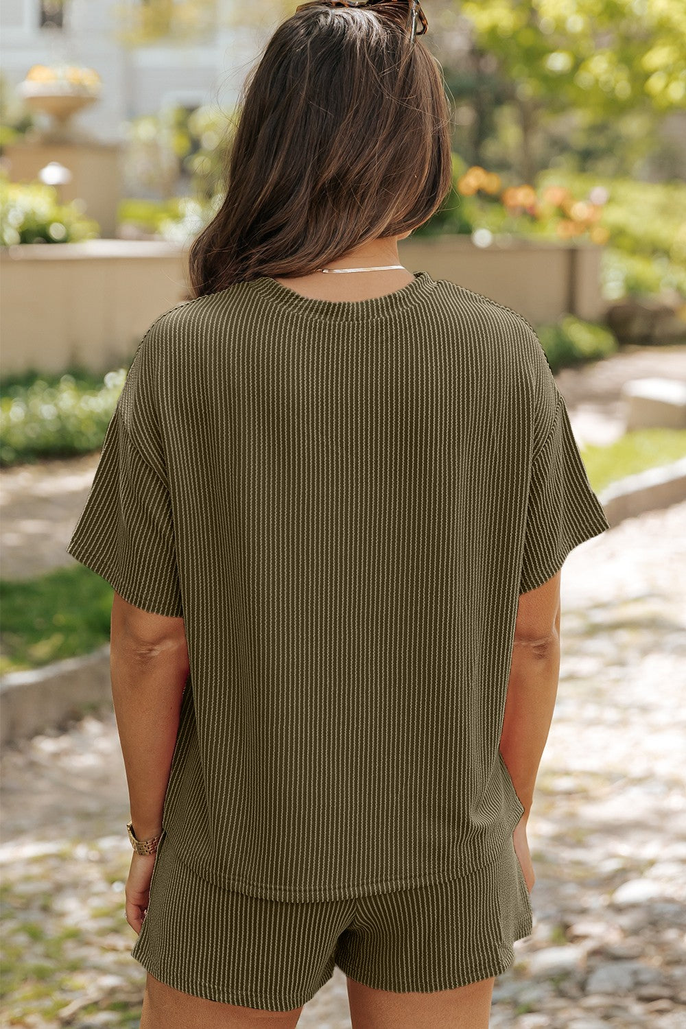 Round Neck Dropped Shoulder Top and Shorts Set - felvior