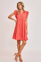 Umgee Full Size Johnny Collar Ruffle Cap Sleeve Tiered Dress Plus Size