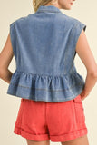 Lapel Collar Peplum Denim Top - felvior