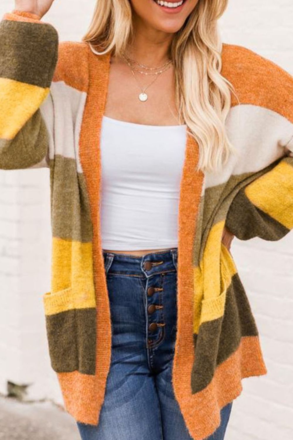 Open Front Color Block Cardigan - felvior