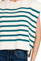 Zenana Oversized Crew Neck Stripe Sweater Vest