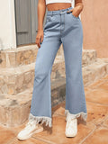 Raw Hem Bootcut Jeans with Pockets - felvior