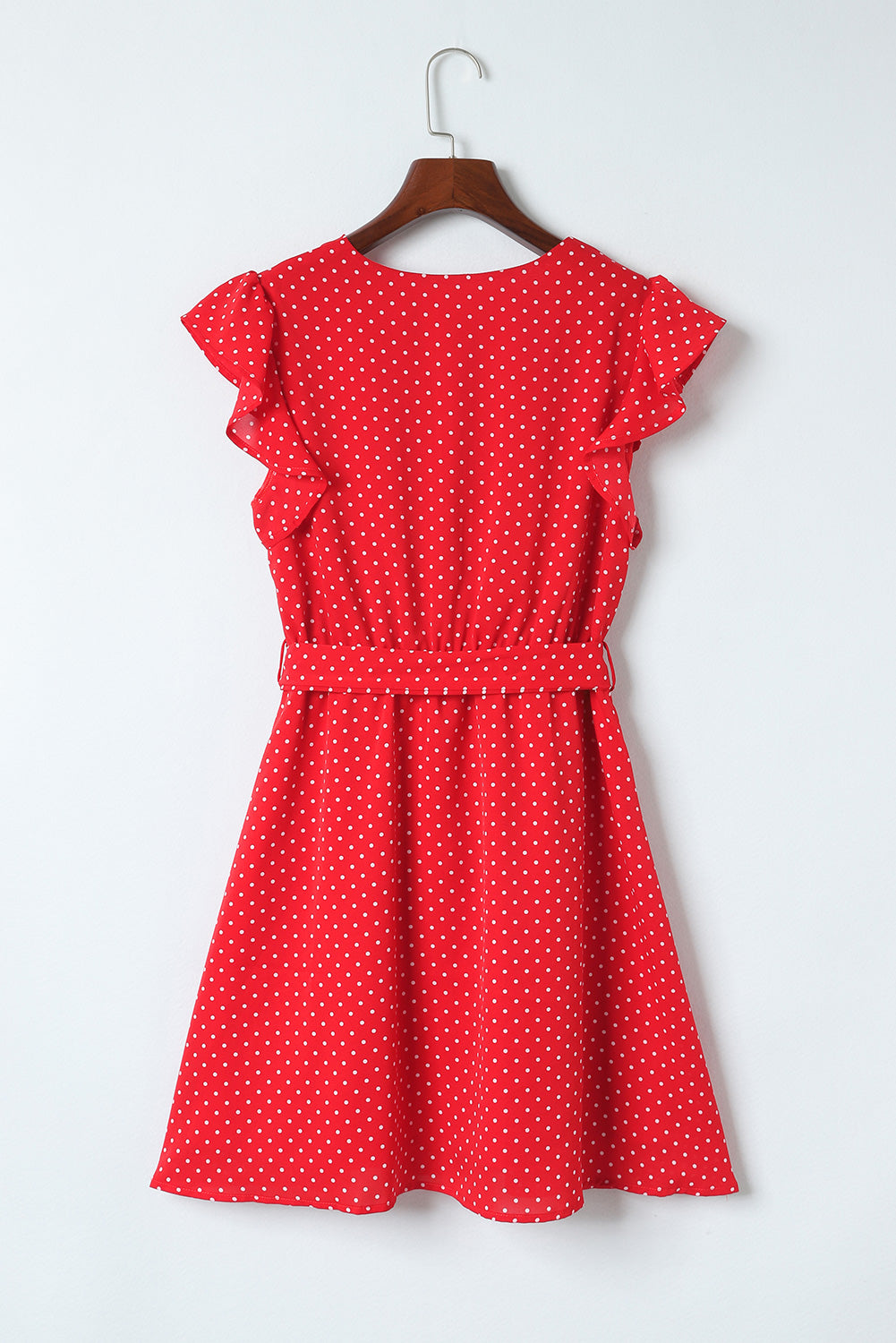 Polka Dot Surplice Neck Tie Waist Dress - felvior
