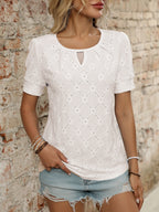 Eyelet Round Neck Short Sleeve Top