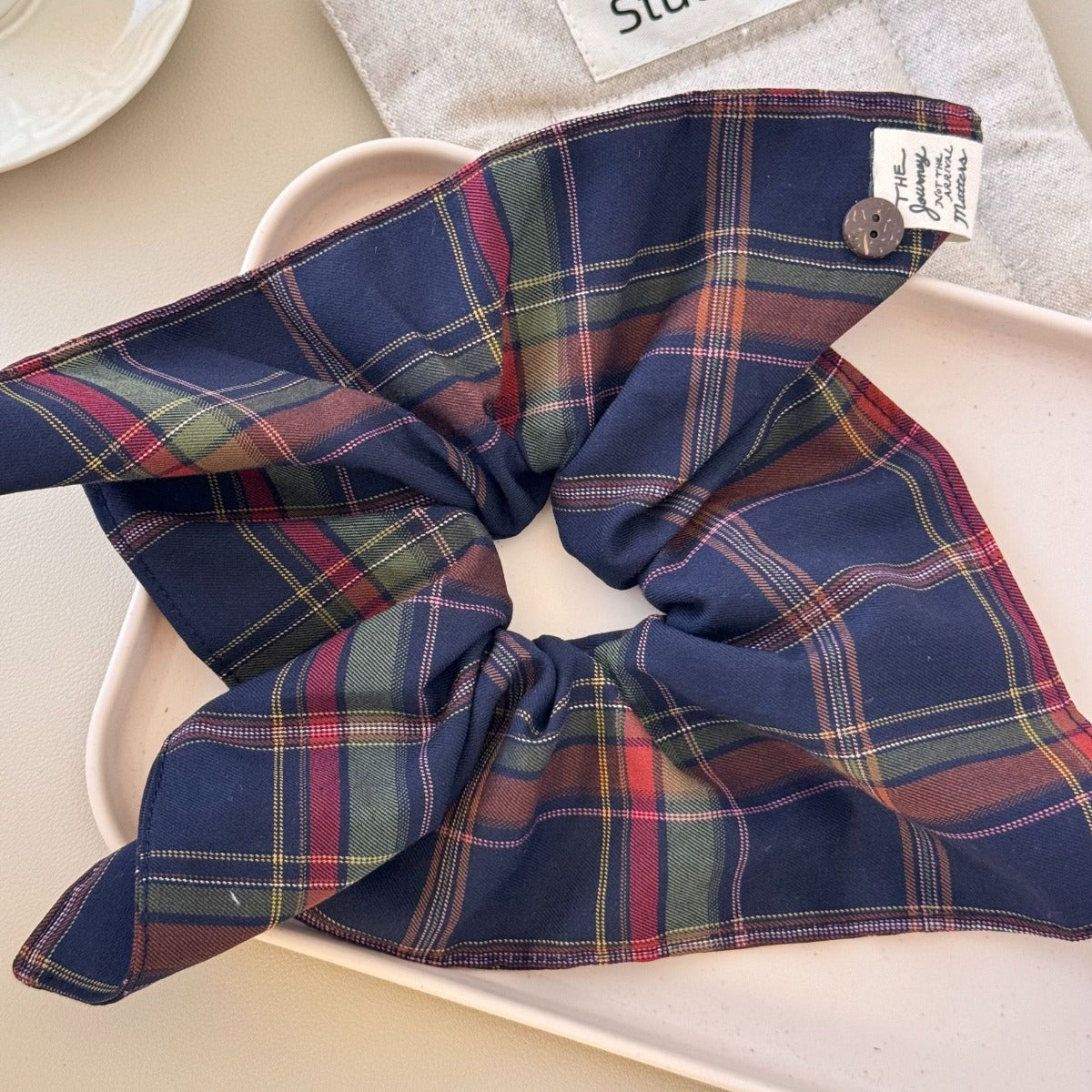 Contrast Plaid Elastic Hair Scrunchy - felvior