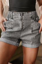 Zipped Cuffed Edge Denim Shorts