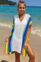 Angel Wings Openwork Striped Slit Knit Cover Up